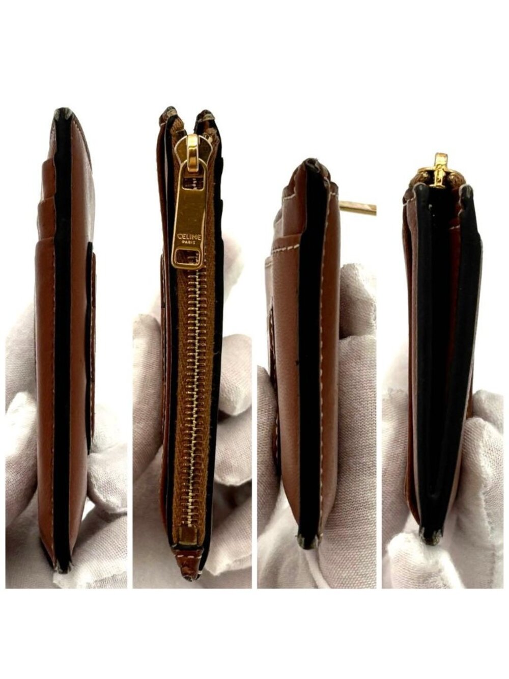 Celine Cuill Taurillon Triomphe Coin Case Wallet Brown - Picture 5 of 9